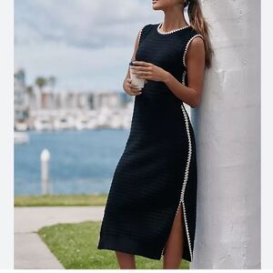 NEW Varley Dwight Tank Knit Midi Dress in black Size Medium